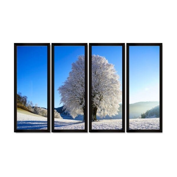 Conjunto Kit 4 Quadros Paisagem Inverno Arvore de Neve Moldura Preta - Oppen House Quadros Decorativ - 2