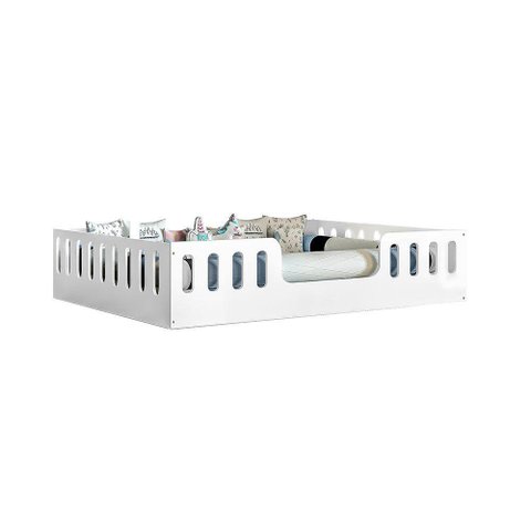 Cama Infantil Com Colchão Casal Montessoriana Helo - Branco Incluso Luminária - Cor: Branco