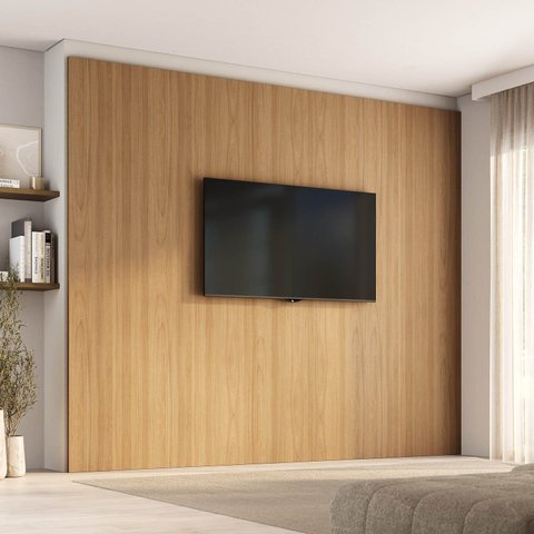 Painel Liso para TV 86 Polegadas Planejado 280x230cm Aruá CabeCasa MadeiraOriginals Marrom/Jatobá