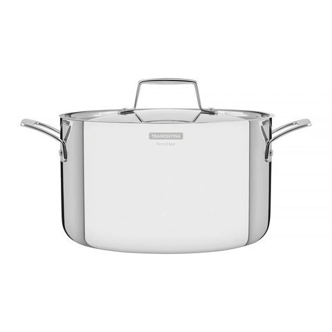 Caçarola Tramontina Grano Funda em Aço Inox Corpo Triplo com Tampa e Alças 24 Cm 5,8 L Tramontina