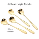 Ver imagem 2 de 4 Peças Colher Café Chá Sobremesa Coração Aço Inox Dourada