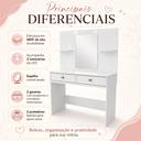 Ver imagem 4 de Penteadeira Camarim Glamour 90cm MDF Espelho 2 Leds 2 Gavetas Telescópicas 2 Prateleiras - Branco