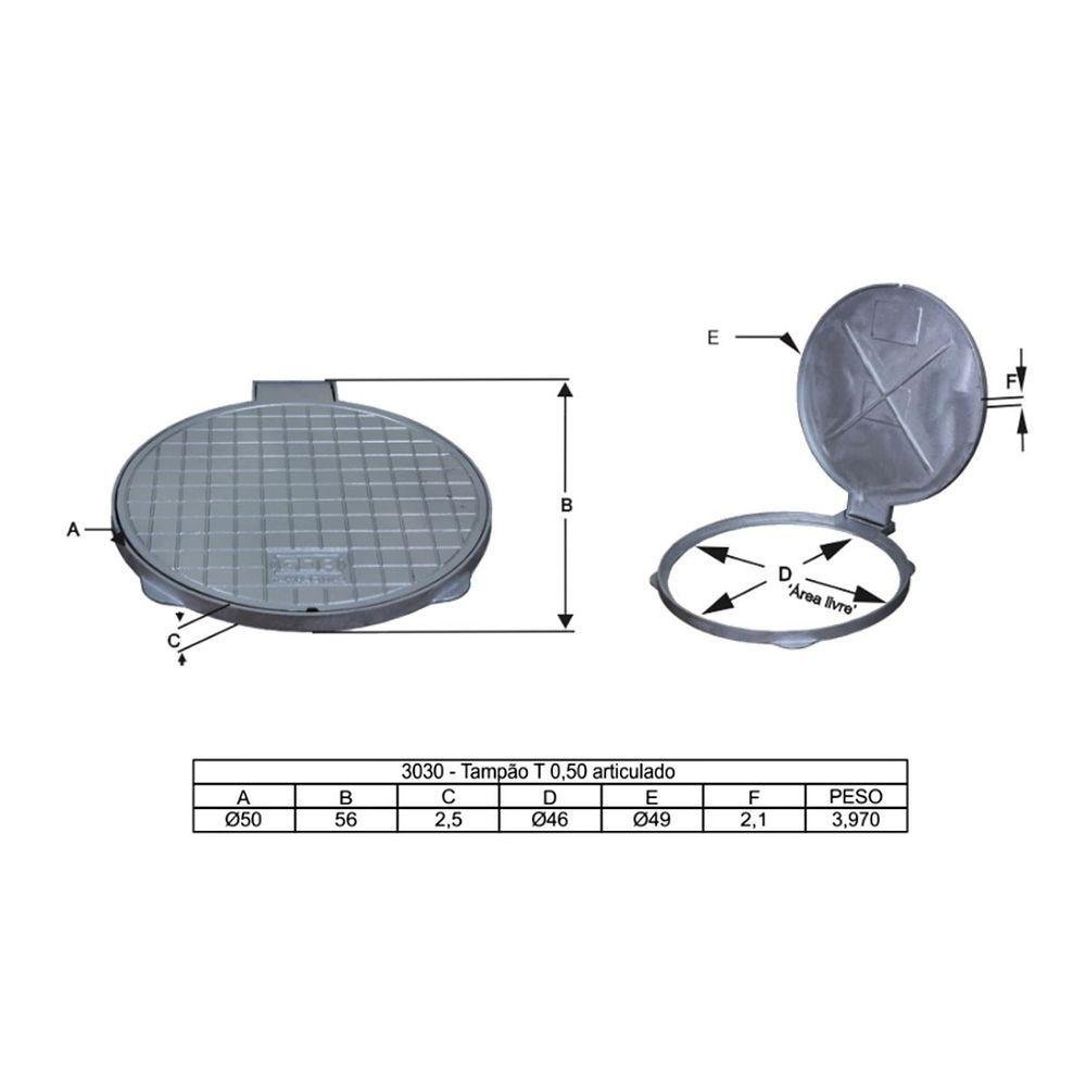 Tampa Tampão de Chão Circular T050 Alumínio Articulado 50cm - 2