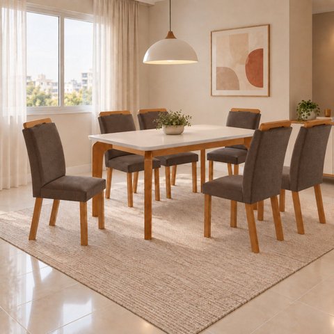 Conjunto de Mesa de Jantar Dublin 180 Tp MDF Laminado Canto Copo 6 Cadeiras Mariana