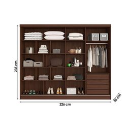 Guarda Roupa Casal 2 Portas de Correr Ripadas C/ Espelhos e 4 Gavetas Galati Peroba/off White - - 2