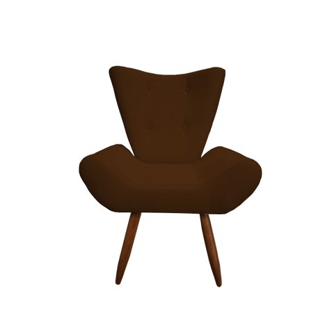 Poltrona Decorativa Emilia Suede Marrom Pés Madeira Ms Decor