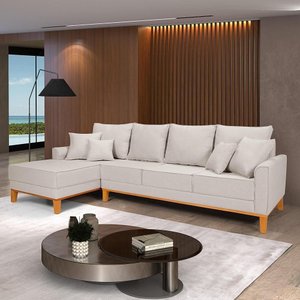Sofá Living 4 Lugares Beny com Chaise Lado Esquerdo Linho Império Cru 184