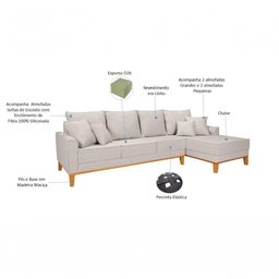 Sofá Living 4 Lugares Beny com Chaise Lado Esquerdo Linho Império Cru 184 - 2