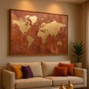 Ver imagem 1 de Quadro Mapa Mundi Dourado sobre Terracota - Grande 153x103cm