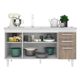 Balcão Gabinete Lis com Pia Inox 150cm 4 Portas Branco/Castanho - Mpozenato - 2