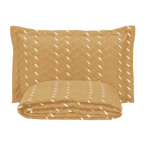 Cobre Leito Solteiro Heitor Bordado Hipercal 400 Fios 2 Peças - Amarelo - 100% Poliéster
