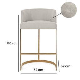 Banqueta Decorativa Alta Base Metal Cromo Dourado em Linho - Cinza Claro Linho - 2
