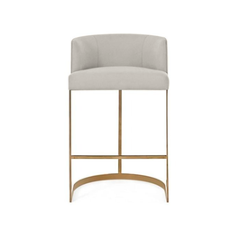 Banqueta Decorativa Alta Base Metal Cromo Dourado em Linho - Cinza Claro Linho - 1