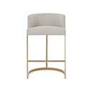 Ver imagem 1 de Banqueta Decorativa Alta Base Metal Cromo Dourado em Linho - Cinza Claro Linho