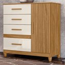 Ver imagem 2 de Comoda Venus 4 Gavetas 1 Porta com Pes 98 Cm Freijo Off White Friso Moval
