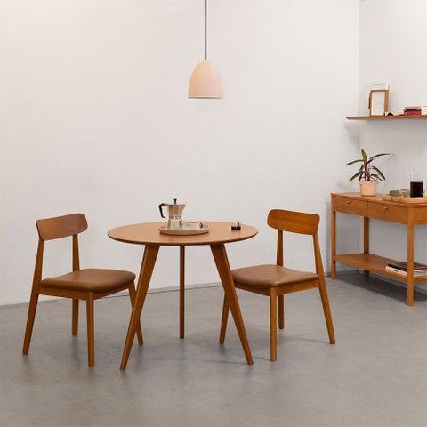 Conjunto Mesa de Jantar Square Laminada Tripé Redonda Natural - 88cm + 2 Cadeiras Nord Encosto Madei