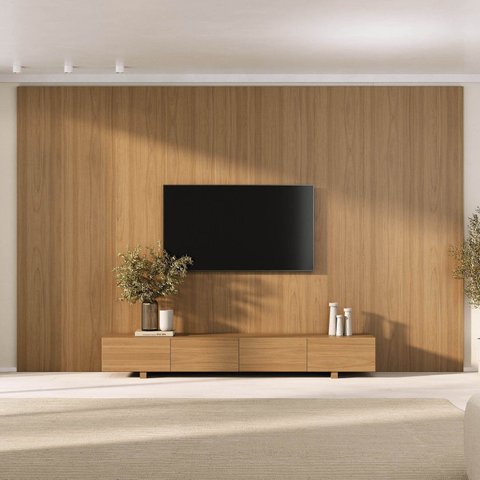 Rack com Painel Liso TV até 86 Polegadas Planejado 360x250cm Aruá CabeCasa MadeiraOriginals Marrom Jatobá