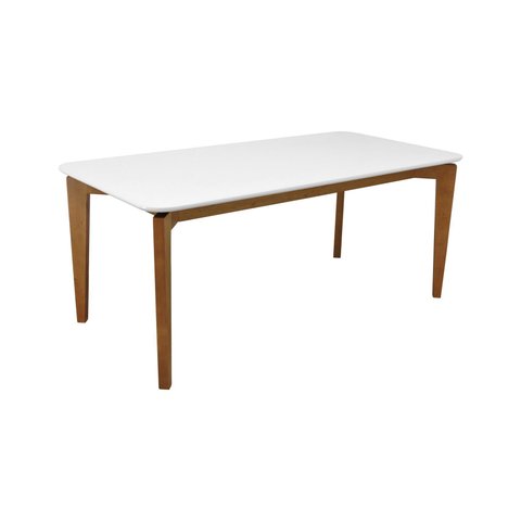 Mesa de Jantar Flutuante 160x90cm Madeira Maciça - Amêndoa - Tampo 160x90cm Branco/vidro Off-white