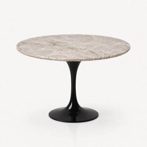 Mesa de Jantar Saarinen Redondo 90 cm Tampo Mármore Taj Mahal Base Laca Preta