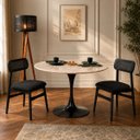 Ver imagem 4 de Mesa de Jantar Saarinen Redondo 90 cm Tampo Mármore Taj Mahal Base Laca Preta