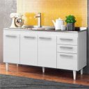 Ver imagem 1 de Balcão Gabinete Lis com Pia Inox 150cm 4 Portas Branco - Mpozenato