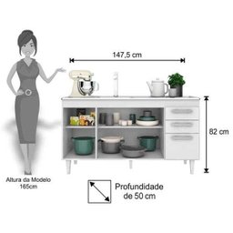 Balcão Gabinete Lis com Pia Inox 150cm 4 Portas Branco - Mpozenato - 4 Balcão Gabinete Lis com Pia Inox 150cm 4 Portas Branco - Mpozenato - 4