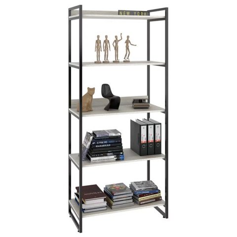Estante Livreiro Prisma Estilo Industrial 80cm 5 Prateleiras Snow - Mpozenato