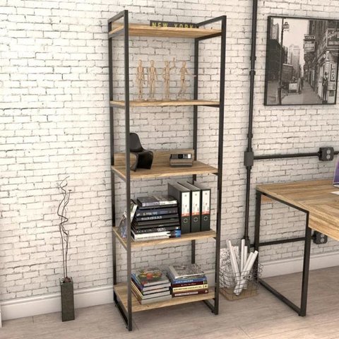 Estante Livreiro Prisma Estilo Industrial 60cm 5 Prateleiras Carvalho - Mpozenato