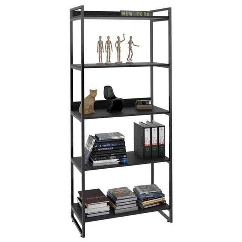 Estante Livreiro Prisma Estilo Industrial 80cm 5 Prateleiras Preto Onix - Mpozenato