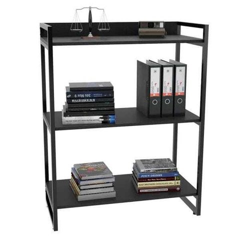Estante Livreiro Prisma Estilo Industrial 80cm 3 Prateleiras Preto Onix - Mpozenato