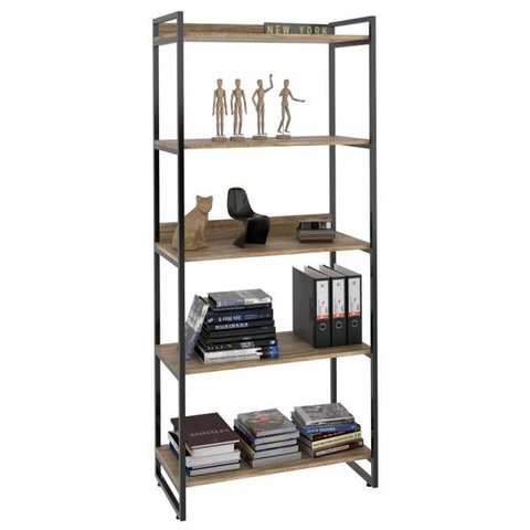 Estante Livreiro Prisma Estilo Industrial 80cm 5 Prateleiras Carvalho - Mpozenato