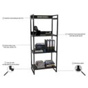 Ver imagem 3 de Estante Livreiro Prisma Estilo Industrial 60cm 4 Prateleiras Preto Onix - Mpozenato