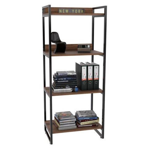 Estante Livreiro Prisma Estilo Industrial 60cm 4 Prateleiras Nogal - Mpozenato