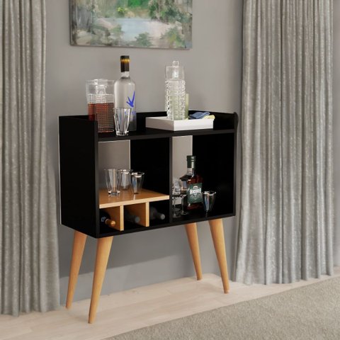 Aparador Amanda Minibar para Drinks Sala de Estar Moderna:preto