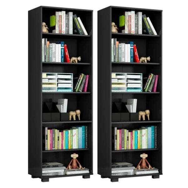 Kit 2 Estantes Livreiro 6 Prateleiras Office Preto - Móveis Leão - 1