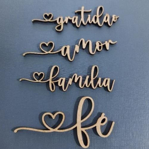 15 kits Escrita 8cm - Branco-MDF- Amor,Familia,Fé e Gratidão