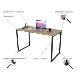 Mesa de Escritório Office 135cm Estilo Industrial Prisma Carvalho - Mpozenato - 3