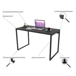 Mesa de Escritório Office 135cm Estilo Industrial Prisma Preto Onix - Mpozenato - 3