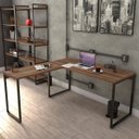 Ver imagem 2 de Mesa de Escritório Office em L 150x150cm Estilo Industrial Prisma Nogal - Mpozenato