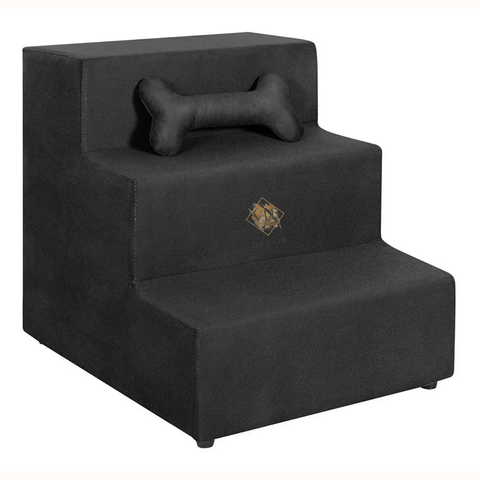 Escada Pet Escadinha Cachorro Gato Rampa Pet Ossinho Suede Preto