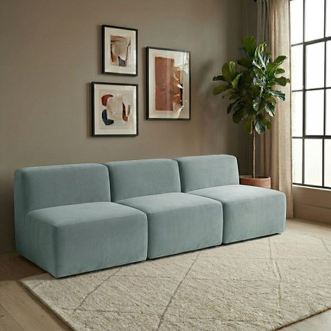 Sofá Modular Boucle Kit 3 Módulos 3 Meios Sofá Reto Espuma Premium Sala a Vácuo 2,31m - Azul