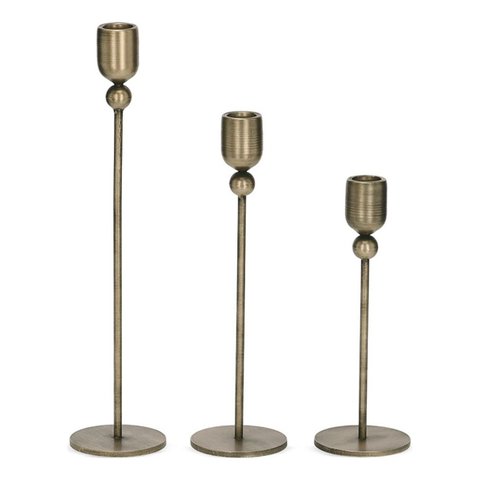 Decoração Kit Castiçais em Metal Escovado 3 Pçs Mart 19976