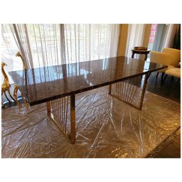 Mesa de Jantar Luxosa Metal Dourado Tampo Marmore Formosa - 3
