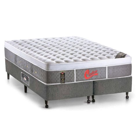 Cama Box Crc Queen + Colchão Molas Pocket Castor Light Plush 158x198