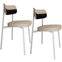 Ver imagem 1 de Kit 02 Cadeiras Estofada para Sala de Jantar Astrid Branco C01 Linho Areia Courino Preto - Lyam