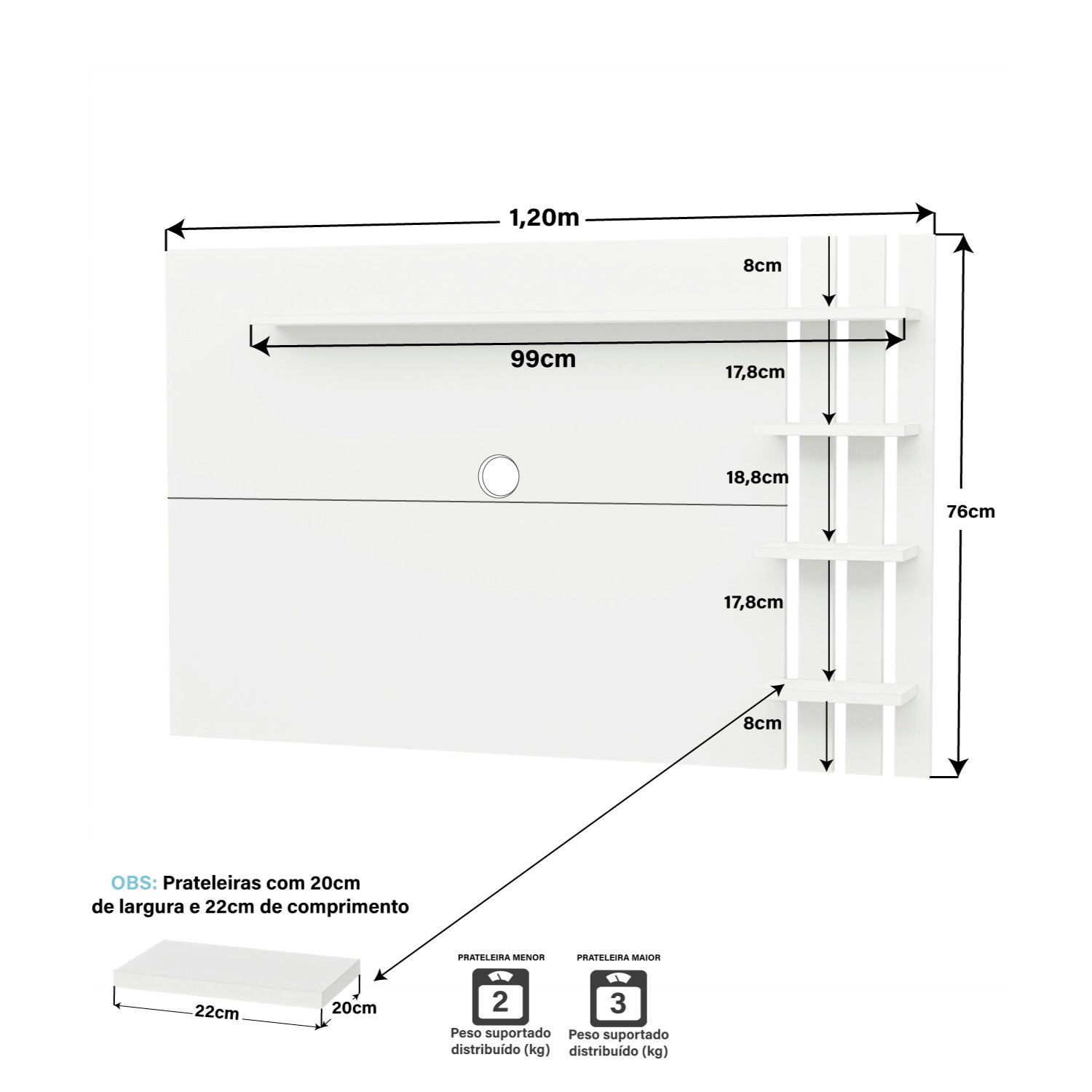 Painel de Tv Ripado até 32 Polegadas com Prateleiras Netmobil - Branco - 3