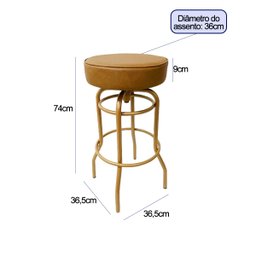 Banqueta Alta Bar Giratória Cor Dourado Fosco Assento Cor Caramelo Confortável Kit 3 Peças Poltronas - 5