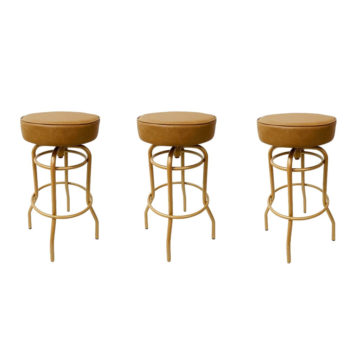 Banqueta Alta Bar Giratória Cor Dourado Fosco Assento Cor Caramelo Confortável Kit 3 Peças Poltronas - 2