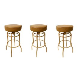 Banqueta Alta Bar Giratória Cor Dourado Fosco Assento Cor Caramelo Confortável Kit 3 Peças Poltronas - 2