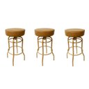Ver imagem 2 de Banqueta Alta Bar Giratória Cor Dourado Fosco Assento Cor Caramelo Confortável Kit 3 Peças Poltronas